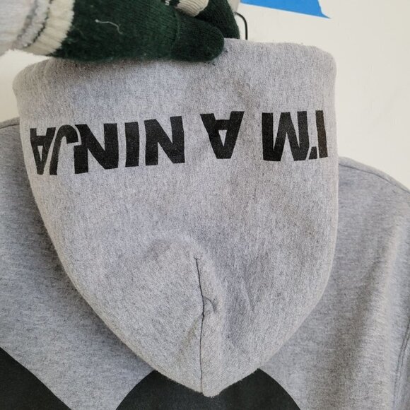 Jerzees Nublend Heather Gray Pullover Ninja Graphic Hoodie Sweatshirt Size Small - Picture 4 of 9